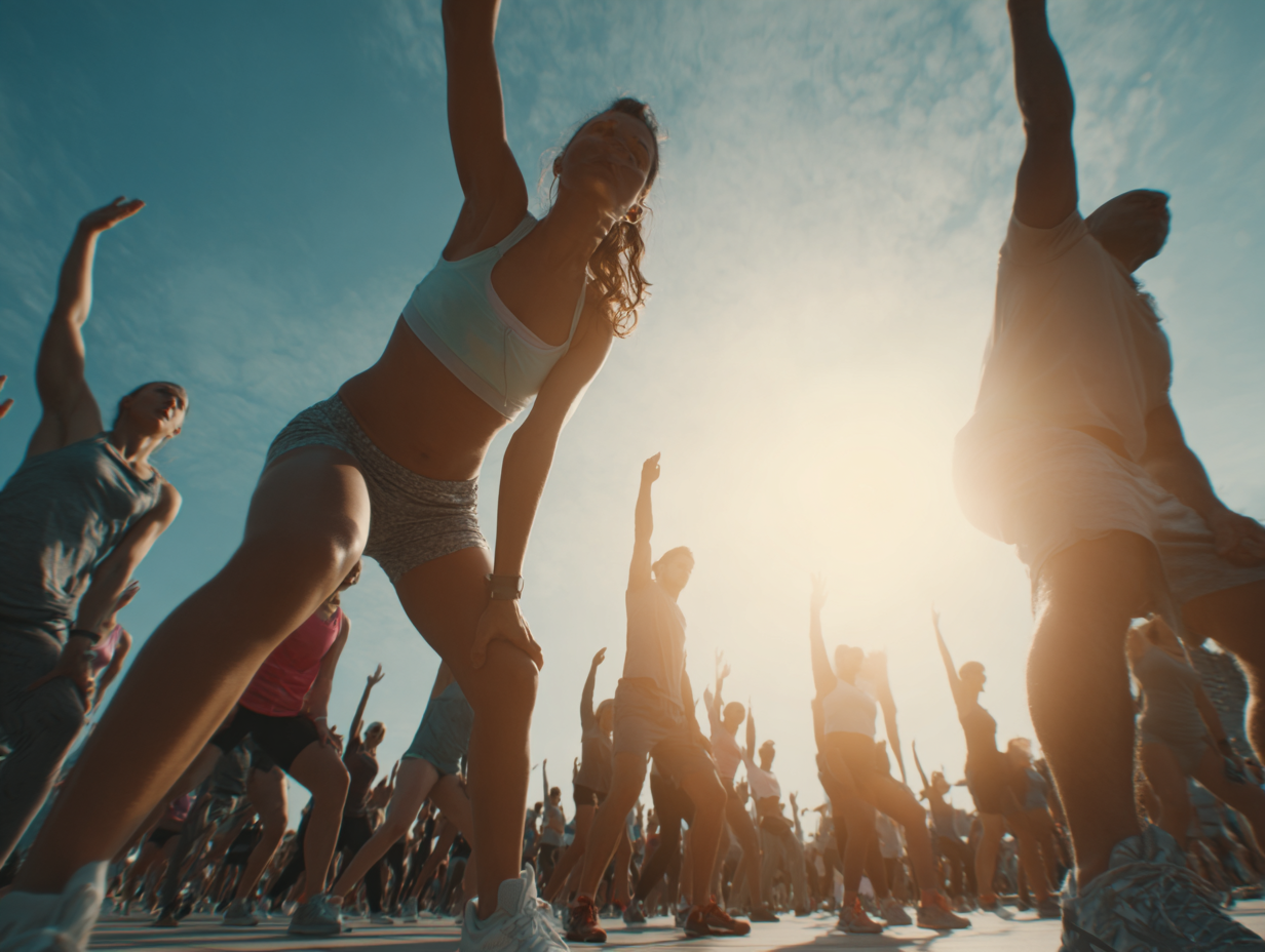 Grup divers de persoane antrenându-se împreună